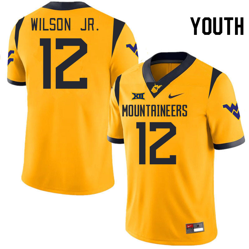 Youth #12 Anthony Wilson Jr. West Virginia Mountaineers College 2024 New Uniforms Football Jerseys S